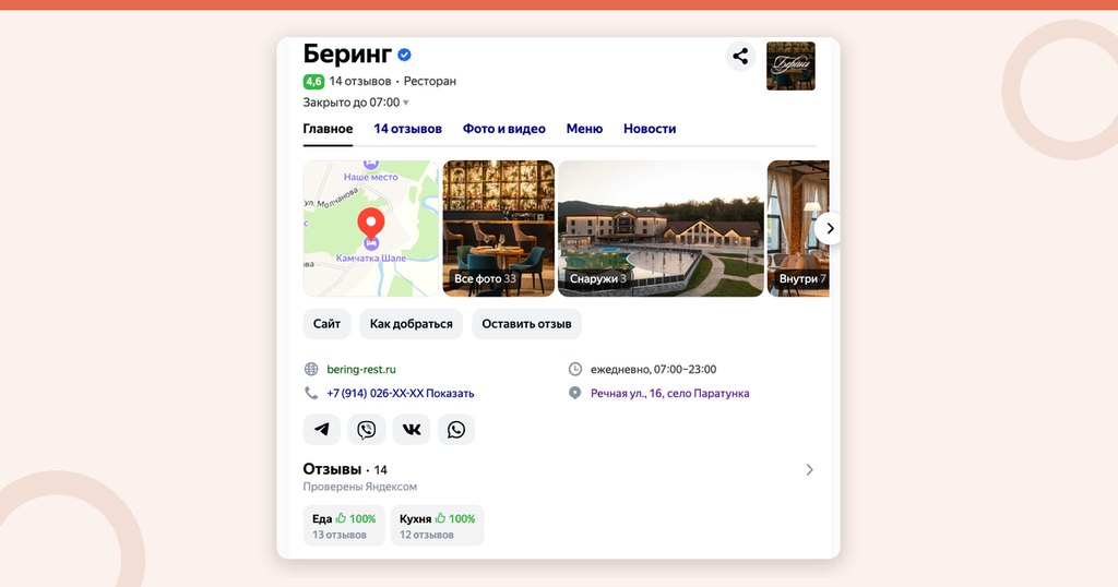 Кейс SERM: ресторан французской кухни на Камчатке — рейтинг 4,1 → 4,6 и +464% маршрутов
